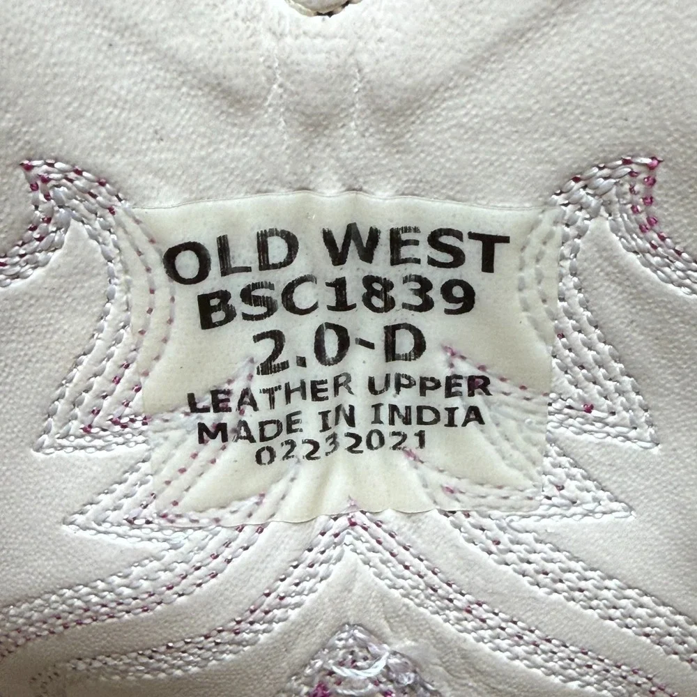OLD WEST Cowgirl Western Boots Girls 2 Brown Pink Leather Square Toe Rodeo Ranch
